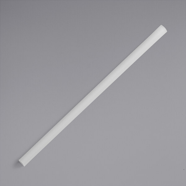 A white EcoChoice PLA straw in a clear plastic wrapper on a gray surface.