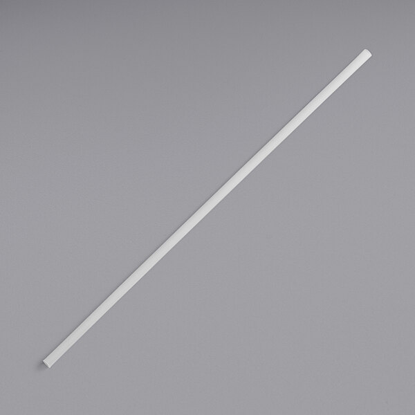 A white EcoChoice PLA straw on a gray surface.