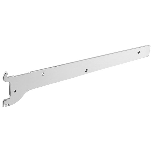 A white metal Avantco shelf support bracket with two holes.