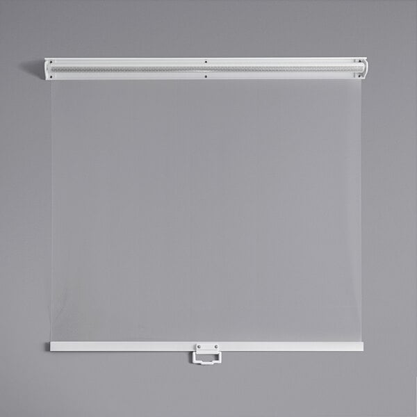 An Avantco night curtain for air curtain merchandisers with a white screen and metal frame.