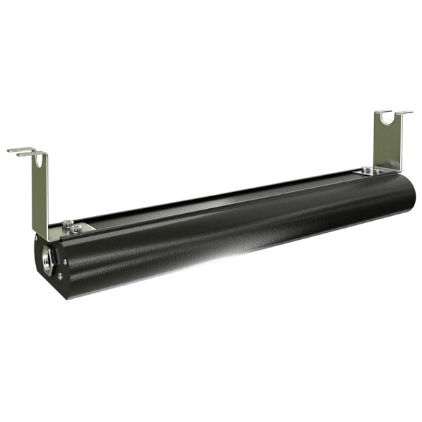 A black metal Vollrath strip warmer with metal brackets.