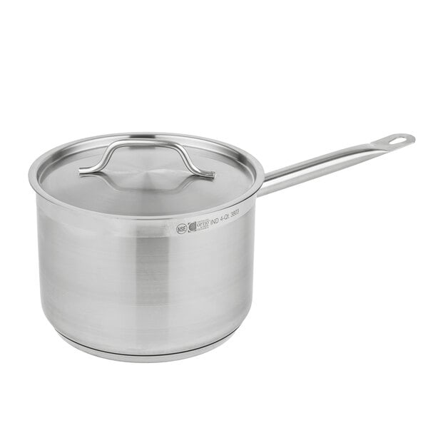 Vollrath 3803 Optio 4 Qt. Stainless Steel Sauce Pan with Aluminum-Clad  Bottom and Cover