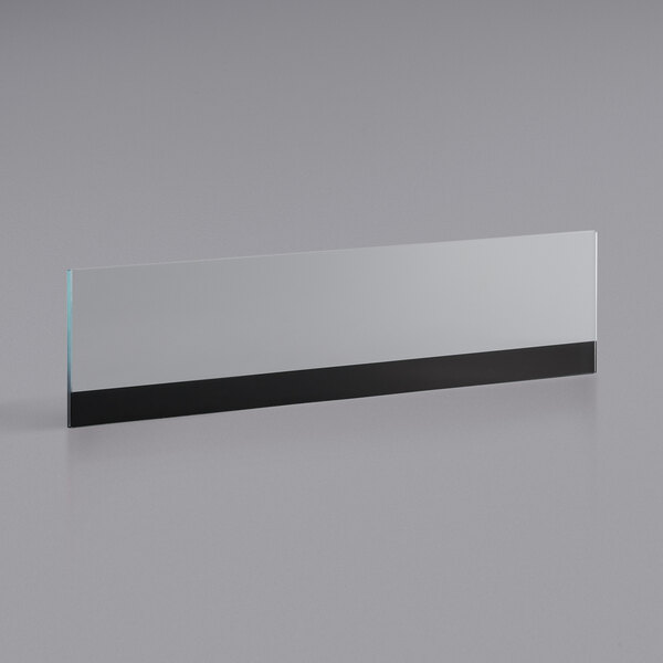 A rectangular black and silver glass front windshield for an Avantco air curtain merchandiser.