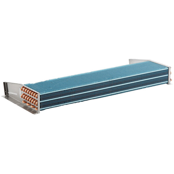 An Avantco evaporator coil with blue and orange stripes on a white background.