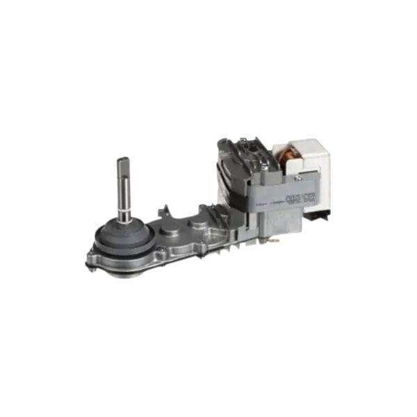 A Grindmaster-Cecilware gear motor with a metal shaft and gear.