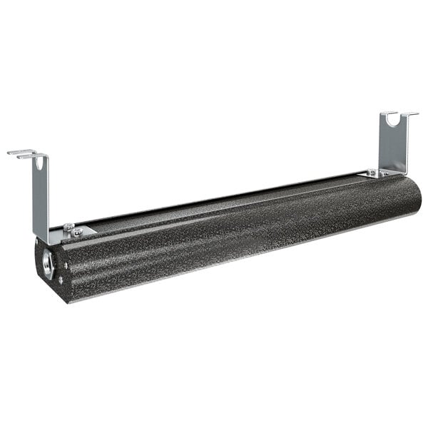 A black metal Vollrath strip warmer shelf with metal brackets.