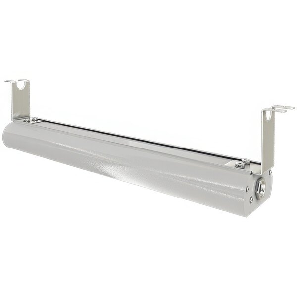 A white metal Vollrath strip warmer with metal brackets.