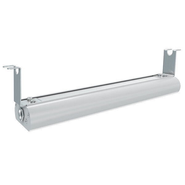 A white metal Vollrath strip warmer with metal brackets.