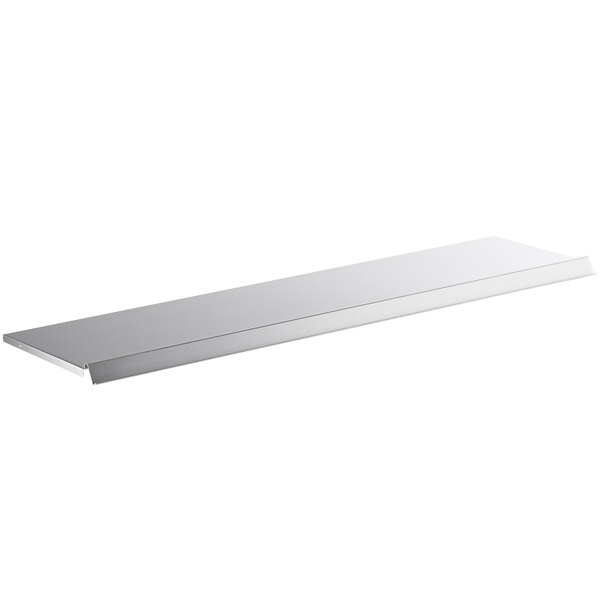 An Avantco white metal shelf plate with a metal strip on it.