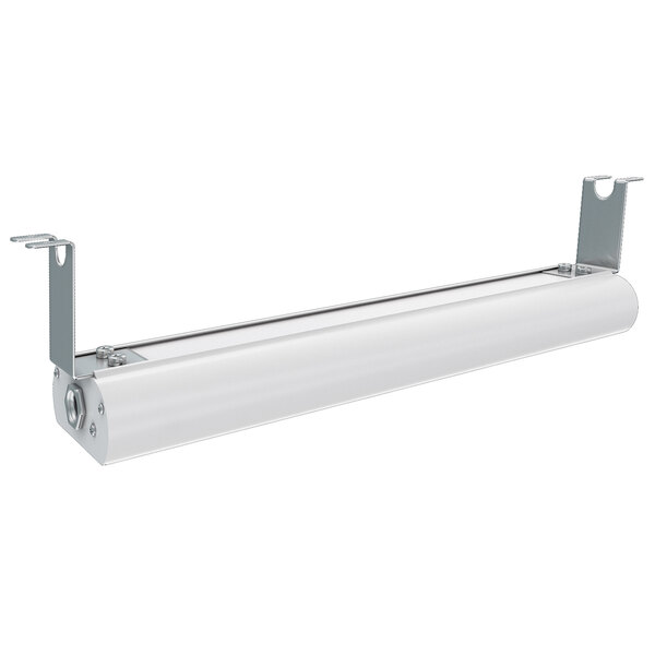 A long silver Vollrath strip warmer with white metal brackets.