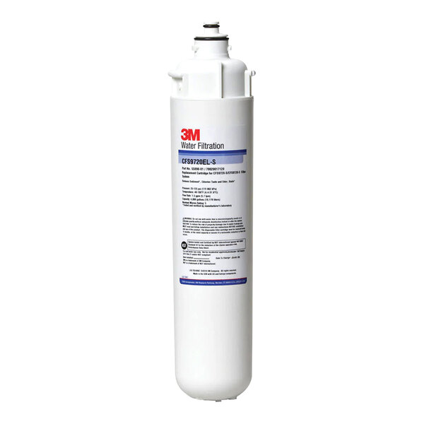 A white 3M water filtration cartridge with a black cap.