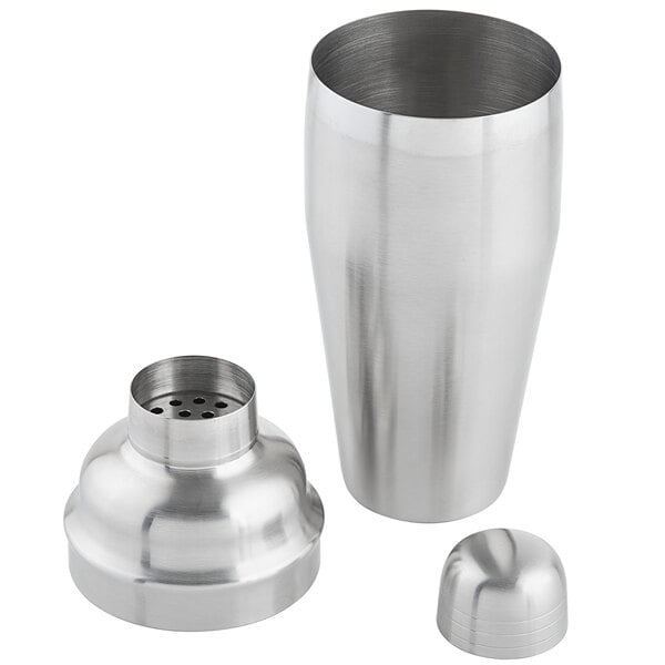 A Tablecraft stainless steel cocktail shaker with a lid.