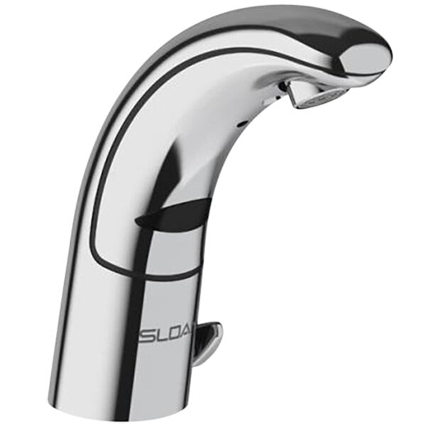 A Sloan chrome hands-free faucet with a spout.