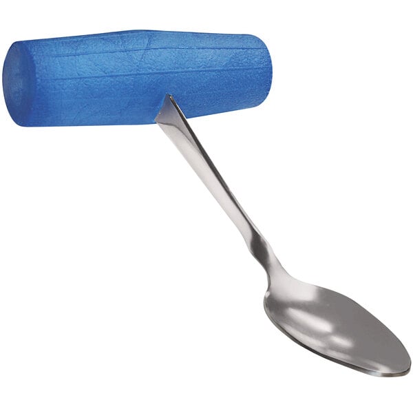 A Richardson Products Inc. T-Grip Adaptive Teaspoon with a blue handle.