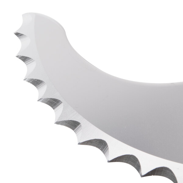 A close up of a Robot Coupe Coarse Serrated "S" Blade.
