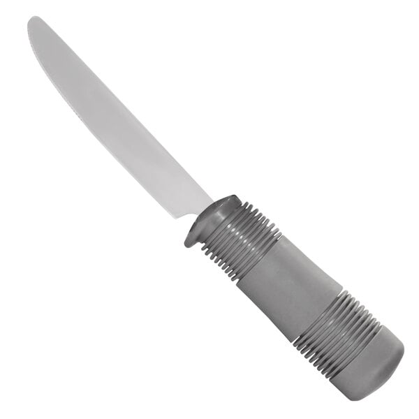 A Richardson Products Inc. serrated knife with a plastic handle.