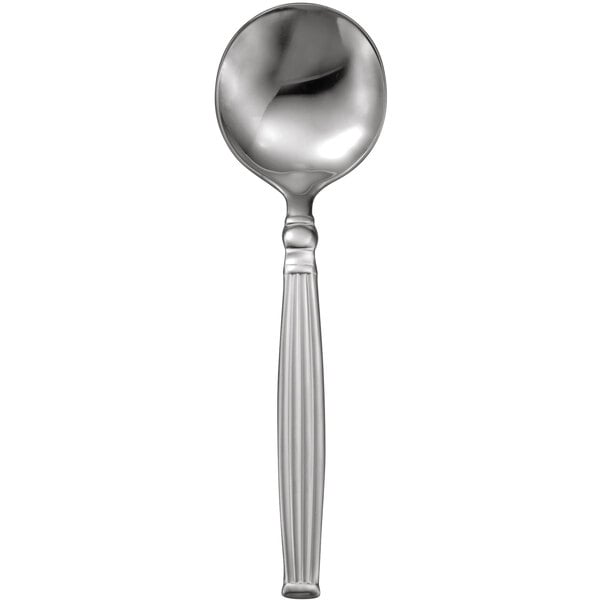 A Sant'Andrea Colosseum stainless steel bouillon spoon with a handle.