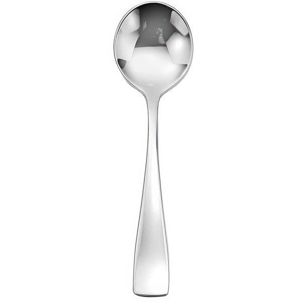 A Sant'Andrea Reflections 18/10 stainless steel bouillon spoon with a handle.