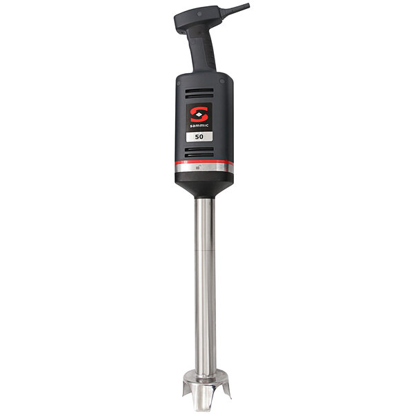 A black and silver Sammic XM-51 heavy-duty immersion blender on a counter.