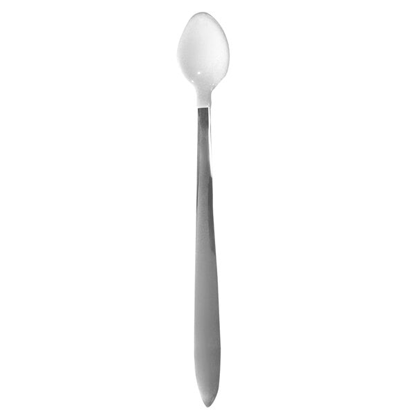 A Richardson Products Inc. infant adaptive spoon with a white plastisol-coated handle.