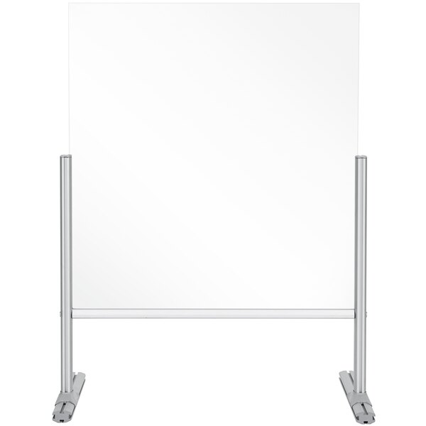 A white board with silver metal legs.