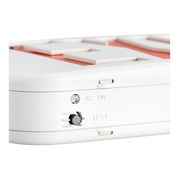 A white CLS round LED slim exit sign and emergency light combination with red accents.