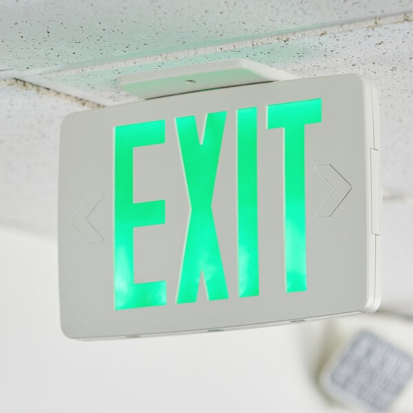 Lavex Industrial Slim Green LED Exit Sign with Battery Backup - 1.0W Unit