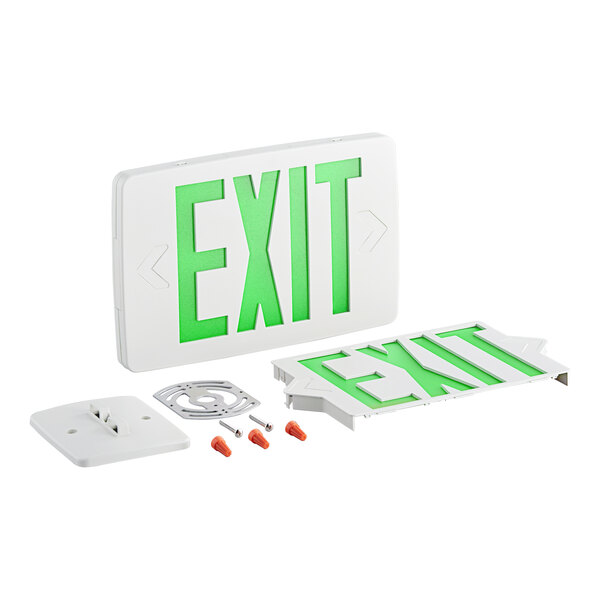A white square CLS Slim green LED exit sign with a green light.