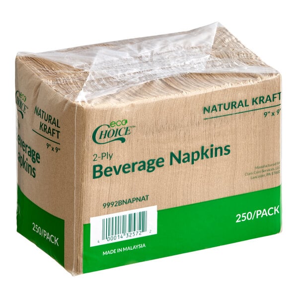 EcoChoice 2-Ply Natural Kraft Beverage / Cocktail Napkin - 250/Pack
