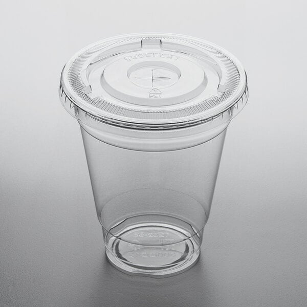 Choice 12 oz. Clear PET Plastic Cup with Flat Lid 50/Pack