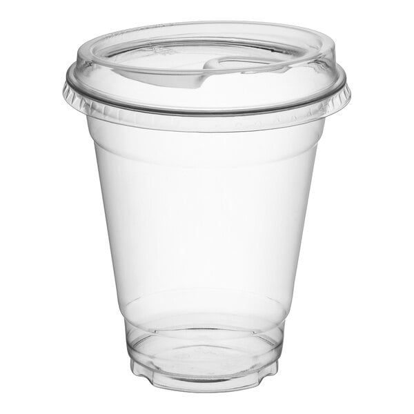 A clear plastic cup with a matching clear sip-through lid.
