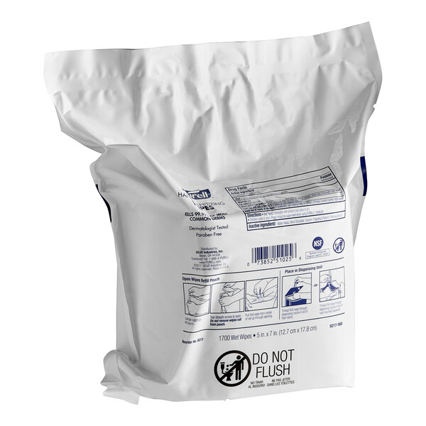 A white bag with blue text containing Purell Alcohol-Free Hand Sanitizing Wipes.