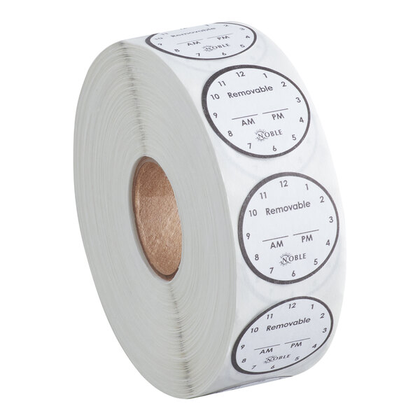 A roll of 1-inch removable clock labels with time markings, containing 1,000 labels.