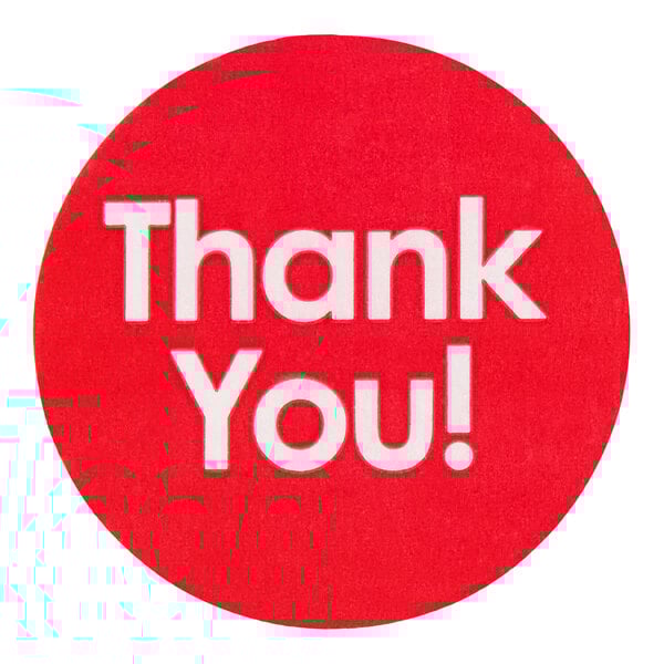 A round red label with the words 'Thank You!' printed in white.