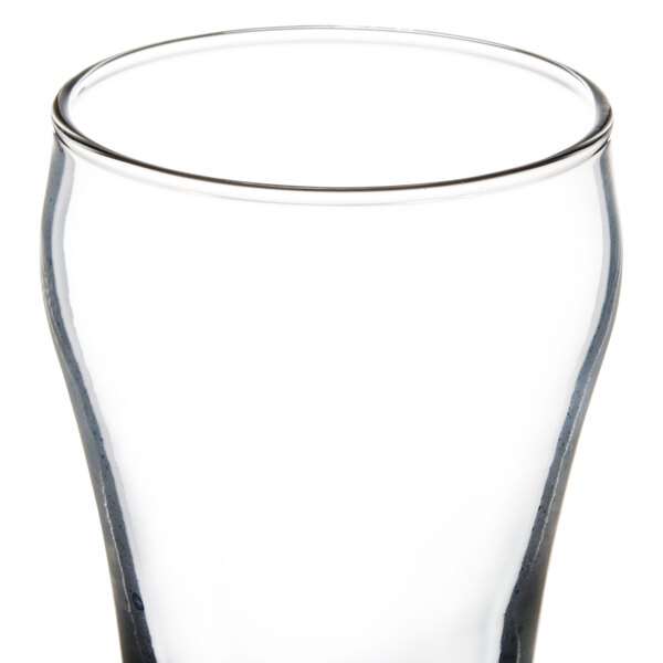 A close up of a Libbey customizable bell fountain tumbler with a clear rim.