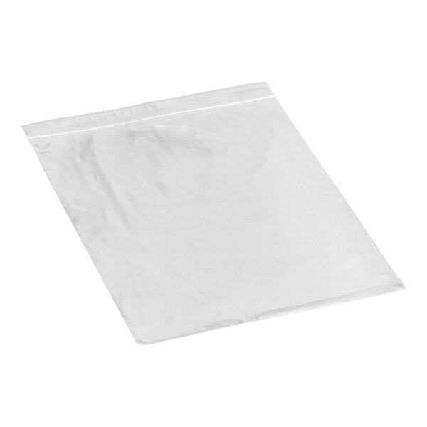 A clear, resealable plastic food bag measuring 10 by 12 inches.
