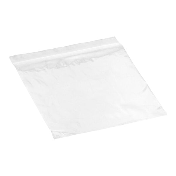 A clear, resealable plastic food bag measuring 8 inches by 8 inches.