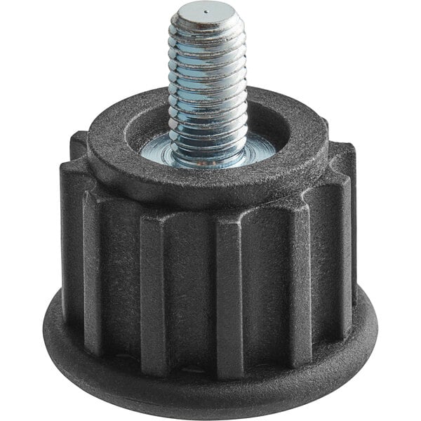 A black plastic nut with a bolt attached.