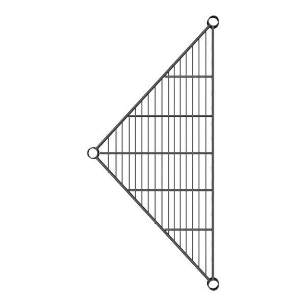 A black metal triangle shelf with rings.