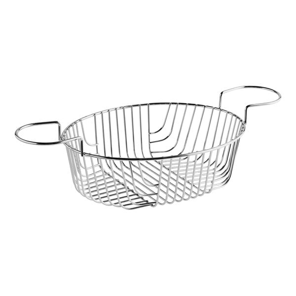 An Acopa stainless steel wire basket with handles.