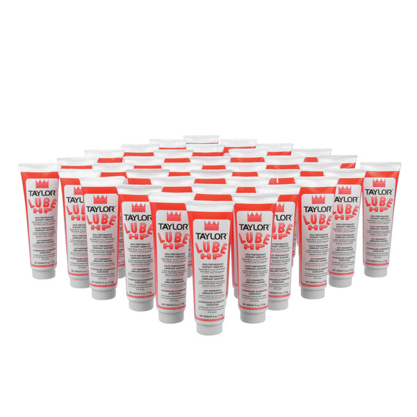 A case of 36 Taylor 4 oz. tubes of high performance lube with a red label.