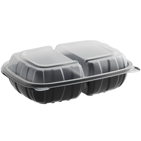 Rectangular Black Plastic Food Takeout Containers with Clear Lids – 7-3/4in  x 5-1/2in x 1-1/2in – 24 oz – 150 per case