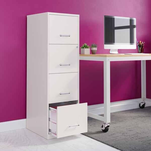 Hirsh 21619 Space Solutions SOHO Pearl White Four-Drawer Vertical File Cabinet - 14 1/4" x 18" x 46 3/8"