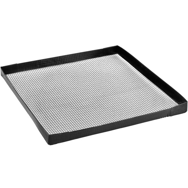 A black rectangular tray with a loose weave mesh pattern.