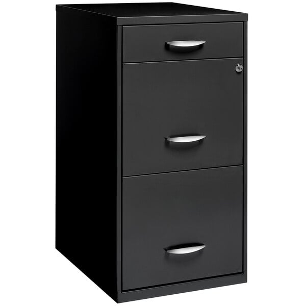 a black file cabinet with three drawers