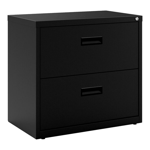 Hirsh 19296 Space Solutions SOHO Black Two-Drawer Lateral File Cabinet with Arc Pull Handles - 30" x 17 5/8" x 27 3/4"