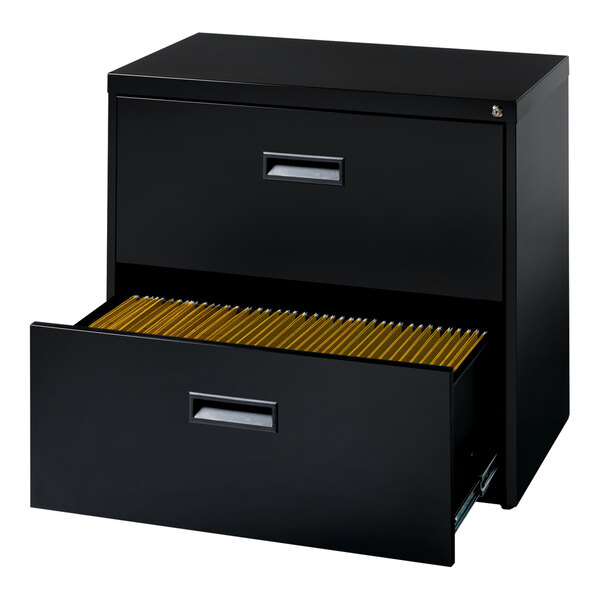 Hirsh 19296 Space Solutions SOHO Black Two-Drawer Lateral File Cabinet with Arc Pull Handles - 30" x 17 5/8" x 27 3/4"