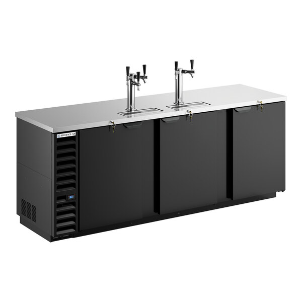Beverage-Air DD94HC-1-B-072 1 Double and 1 Triple Tap Kegerator Beer Dispenser with Left Side Compressor - Black, 5 (1/2) Keg Capacity