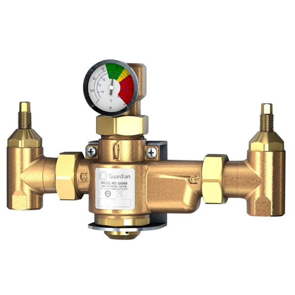 A close-up of a circular pressure gauge with different colored numbers.