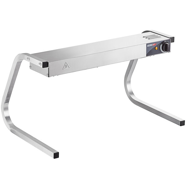 A ServIt stainless steel strip warmer with "C" style legs on a table.